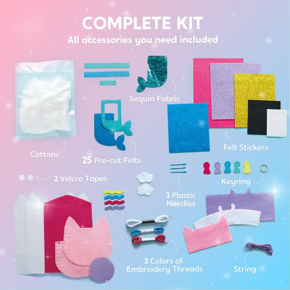 7 Sewing Projects Sewing Kit for Kids - Unicorn & Mermaid Themed DIY Felt Kit, Arts and Crafts, Christmas Birthday Gift for Girls age 6 - Image 5