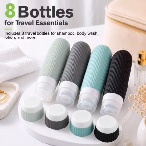 Garnen 8PC Travel Bottles for Toiletries with TSA Travel Size Toiletry Bag, Silicone Travel Containers Refillable Liquid Shampoo & Conditioners Bottle