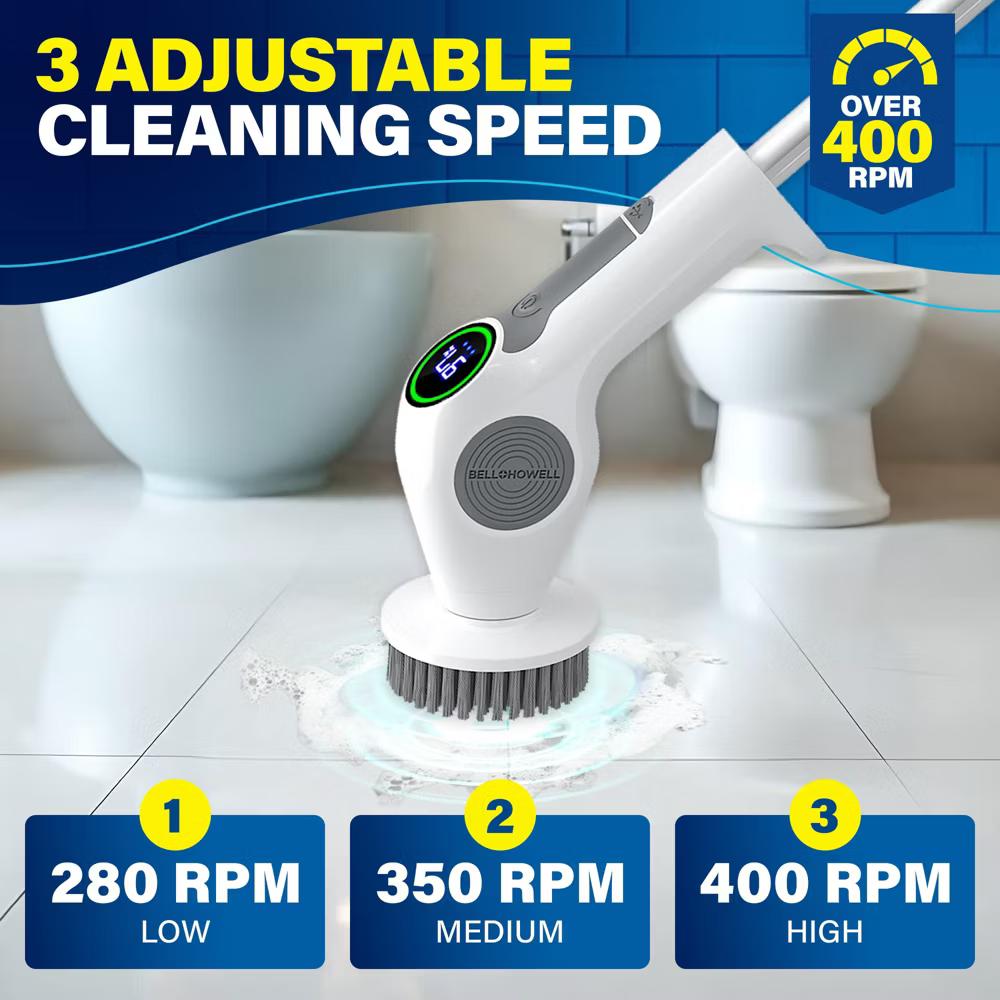 Scrubtastic Pro Spin Scrubber Electric Scrubber Rechargeable Power Scrubber Shower Tile Floor Grout Cleaner with LED Display
