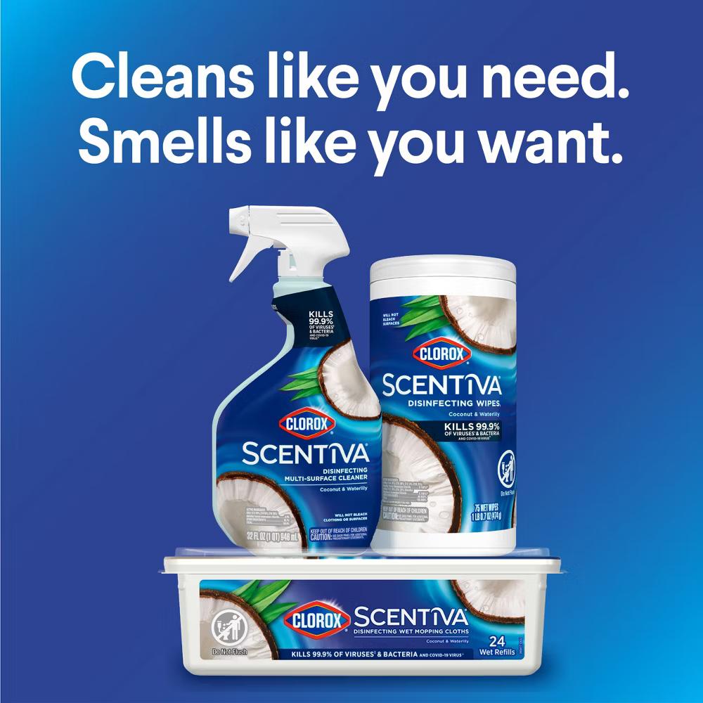 Scentiva Disinfecting Wet Mopping Refill Cloths - Coconut & Waterlily - 24ct: Compatible With Swiffer, For Linoleum & Tile Floors - Image 4