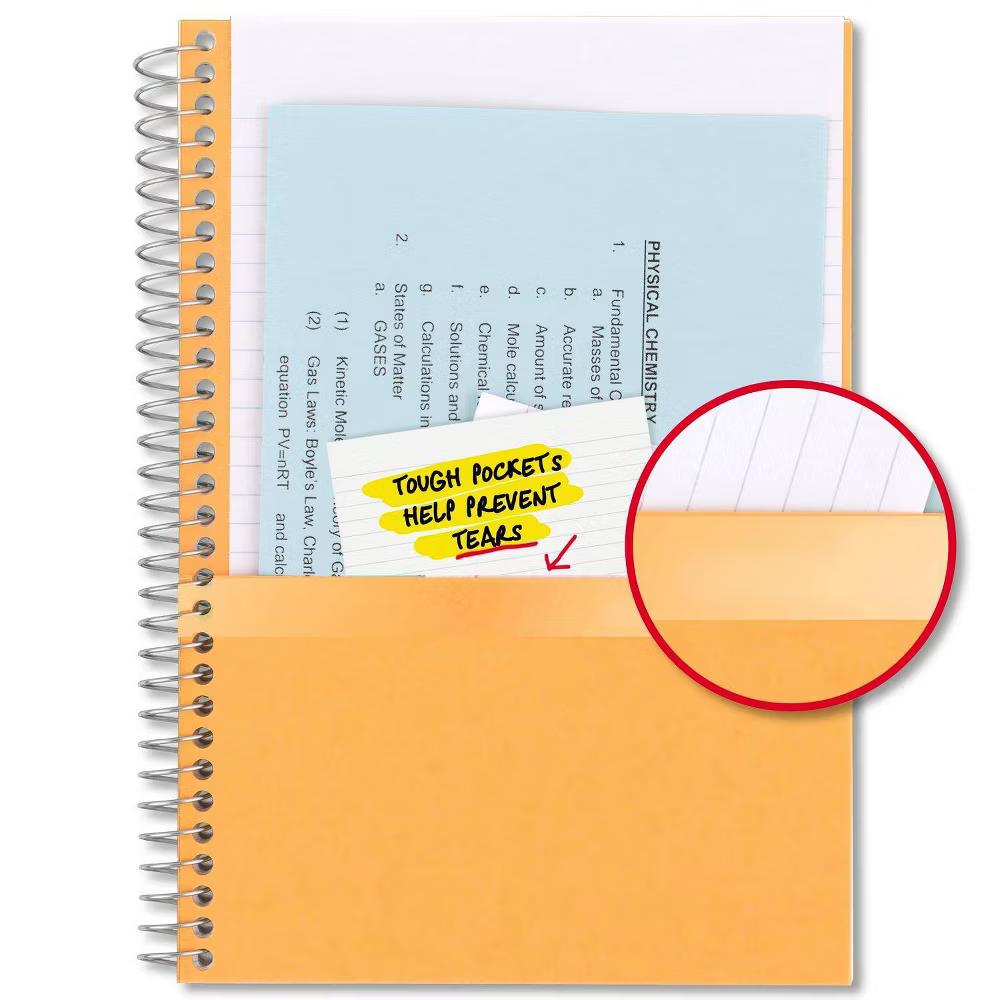 Five Star 80pg 2 Subject College Ruled Notebook 9.5"x6": Spiral, Wire-Bound, Acid-Free, Perforated, Water-Resistant, Pocket - Image 8