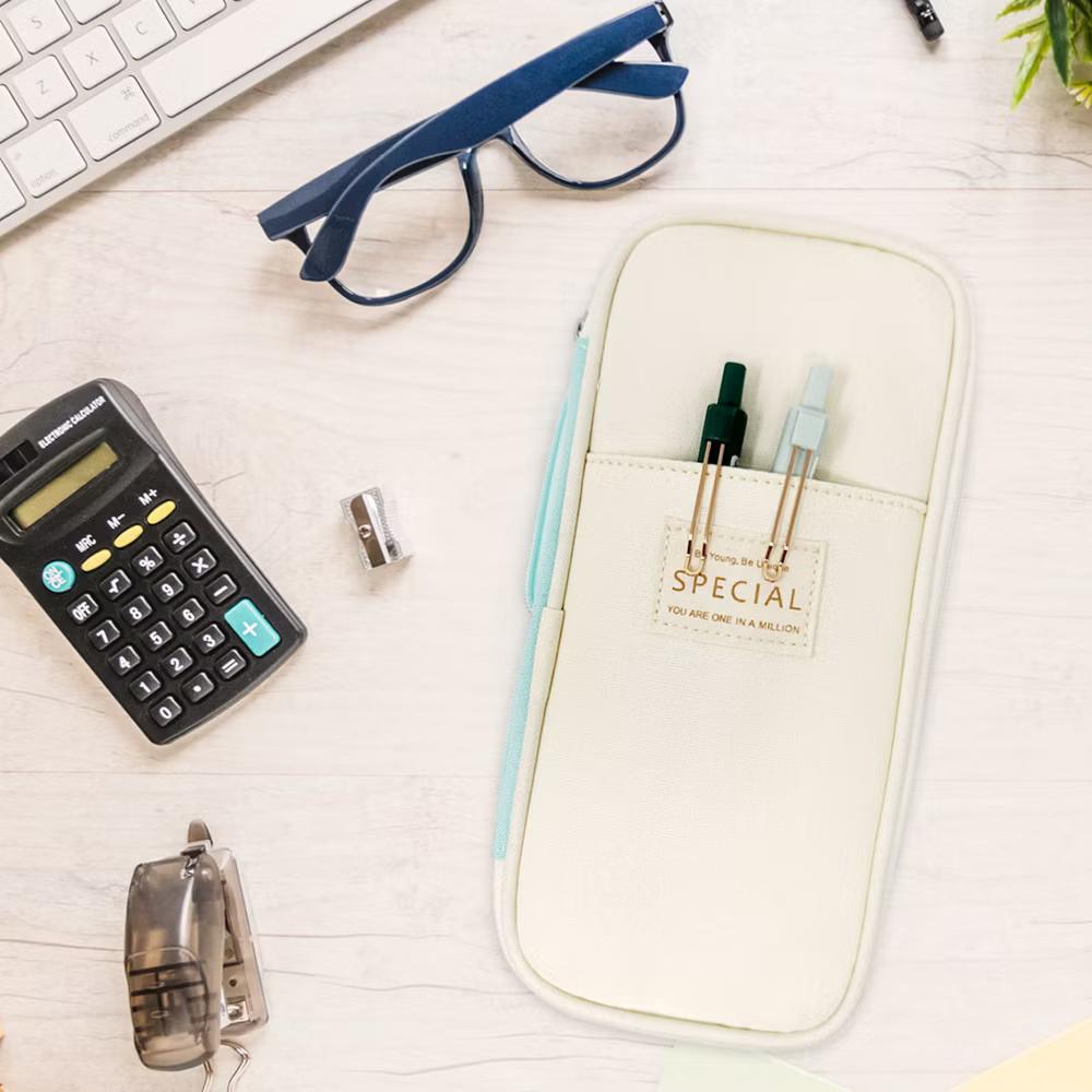 Large Capacity Pencil Case, Expandable Pencil Pouch for Stationery Tools, Aqua - Image 3