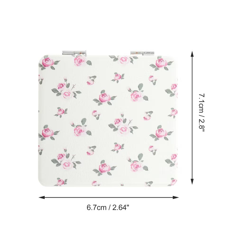 Women Square Shape Handheld Mirror for Travel Pink White 1 Pc - Image 2