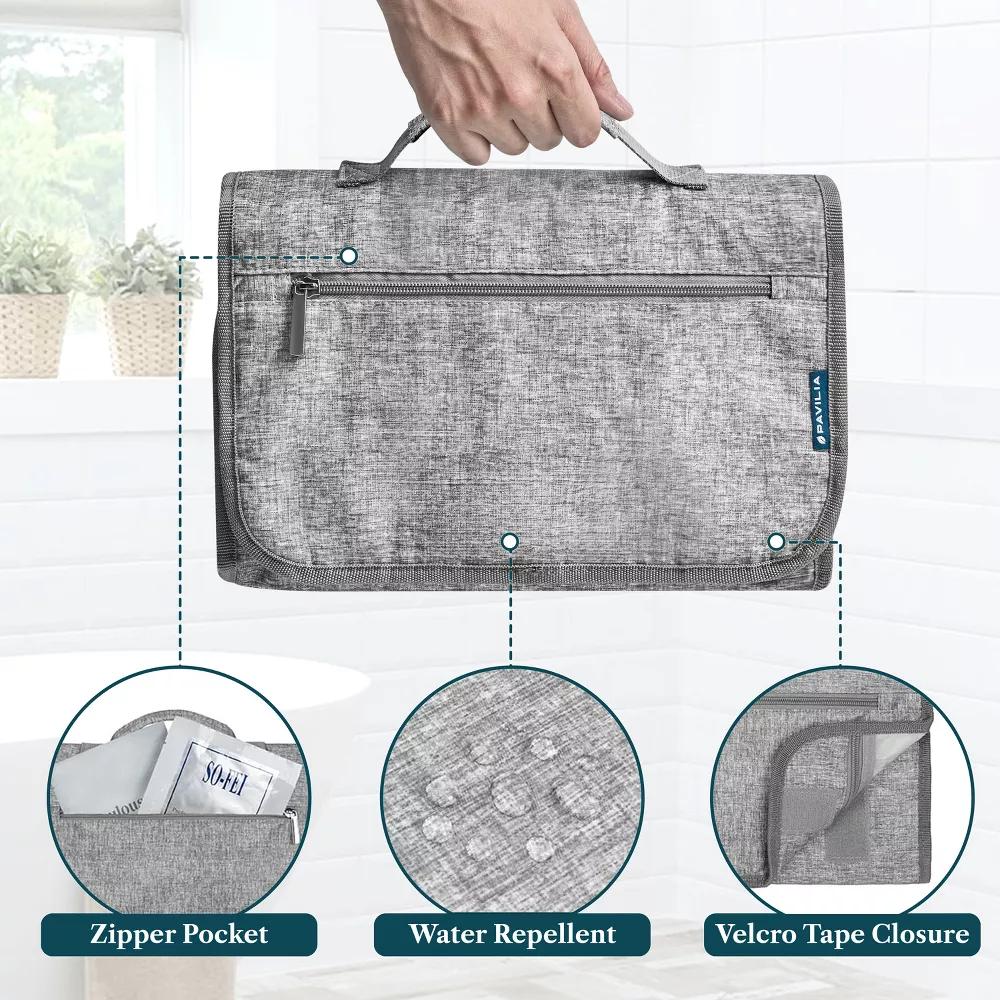 Hanging Toiletry Bag Women Men, Travel Kit Foldable Waterproof Organizer, Roll up Cosmetics Makeup Essentials Jewelry Case - Image 33
