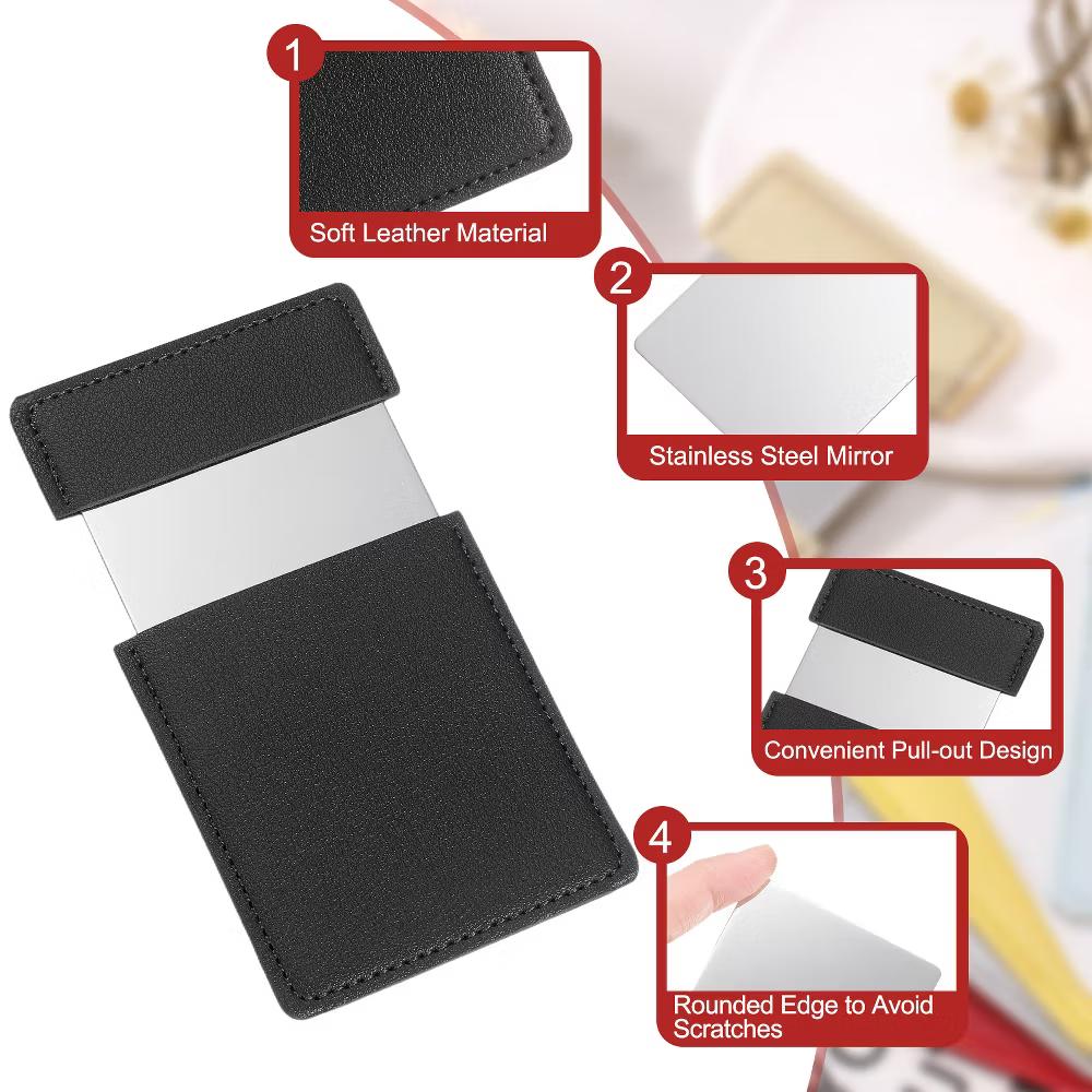 Stainless Steel Pocket Travel PU Leather Mini Mirror - Image 6