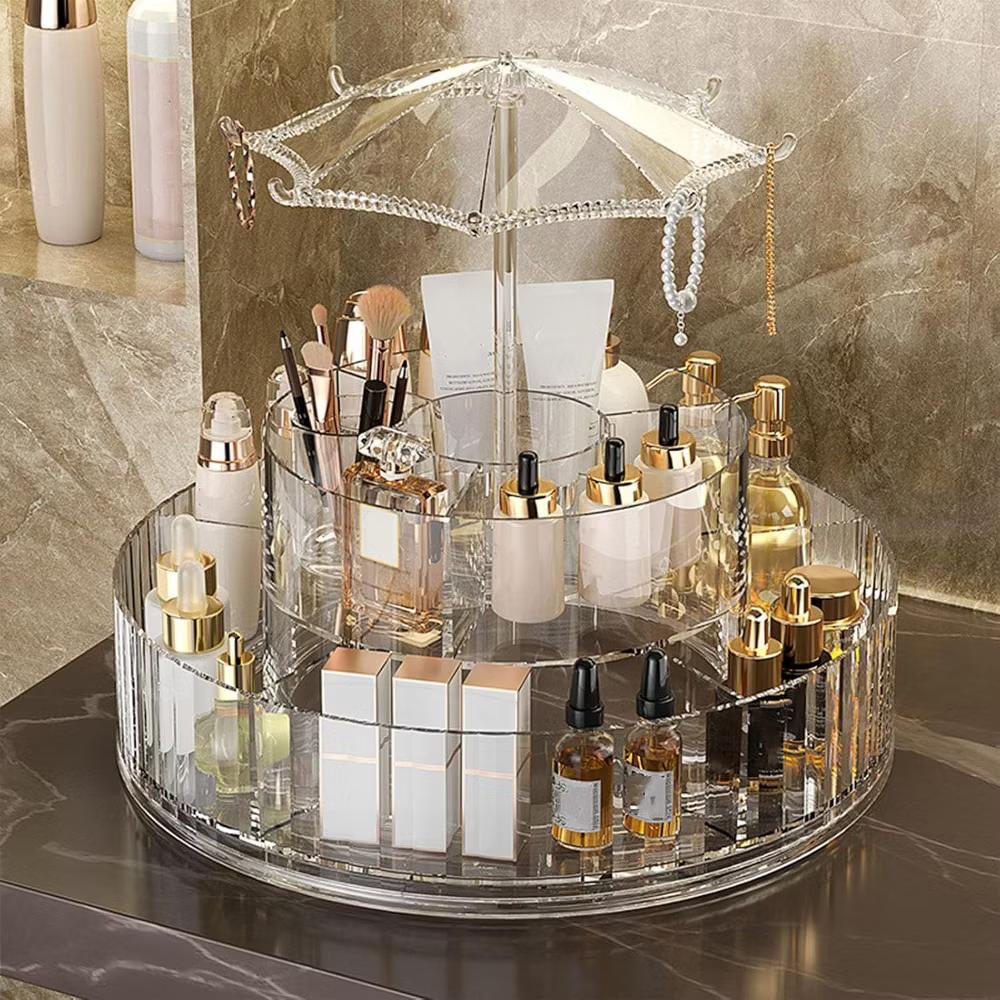 Maison Premium Clear Acrylic 360 Rotating Cosmetic Organizer Umbrella Design - Image 5