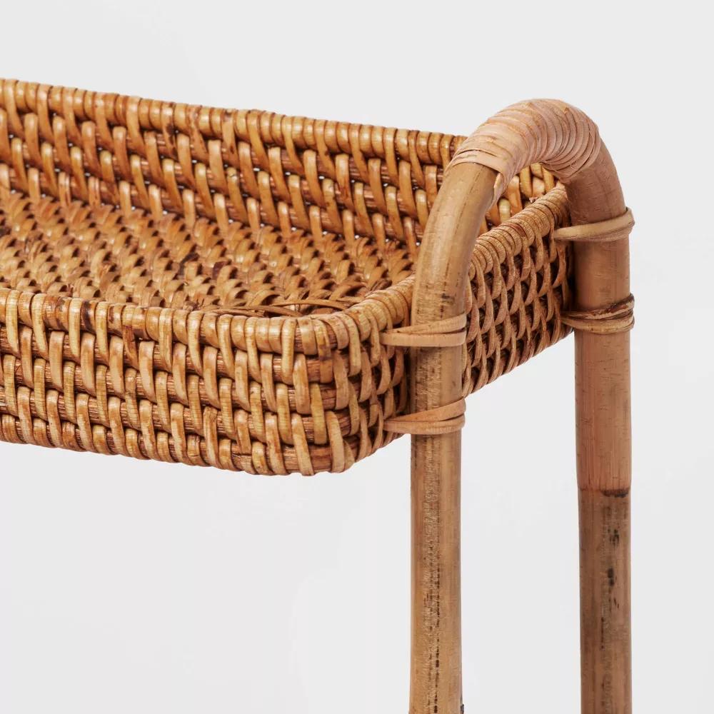 Natural Woven Tiered Vanity Bathroom Tray - Rattan Countertop Storage Accessory, Spot Clean - Image 3