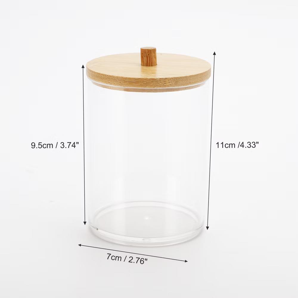 Acrylic Bamboo Wood Cotton Swab Jar Clear Wood Color 1 Pc - Image 10