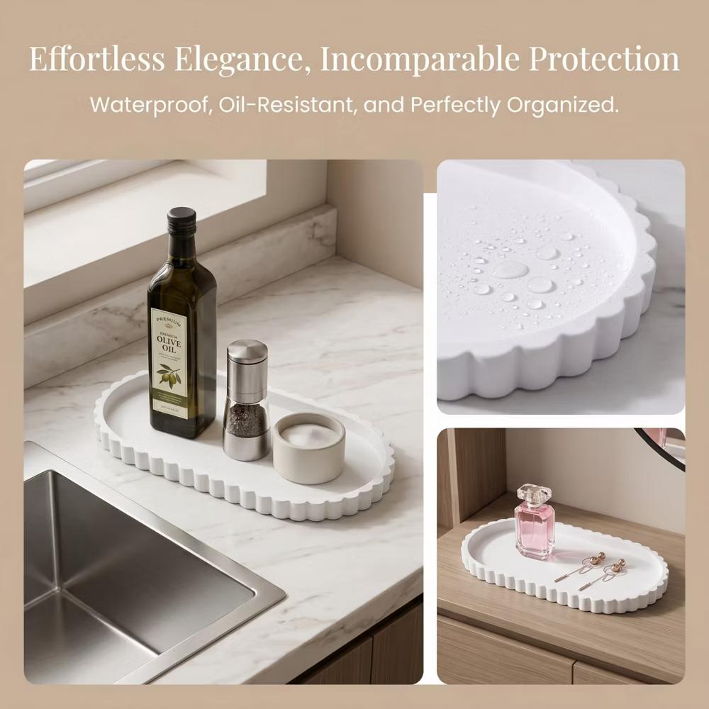 2Pc Round Silicone Vanity Tray Set Decorative Catchall Organizer for Bathroom Countertop Perfume White - Image 101