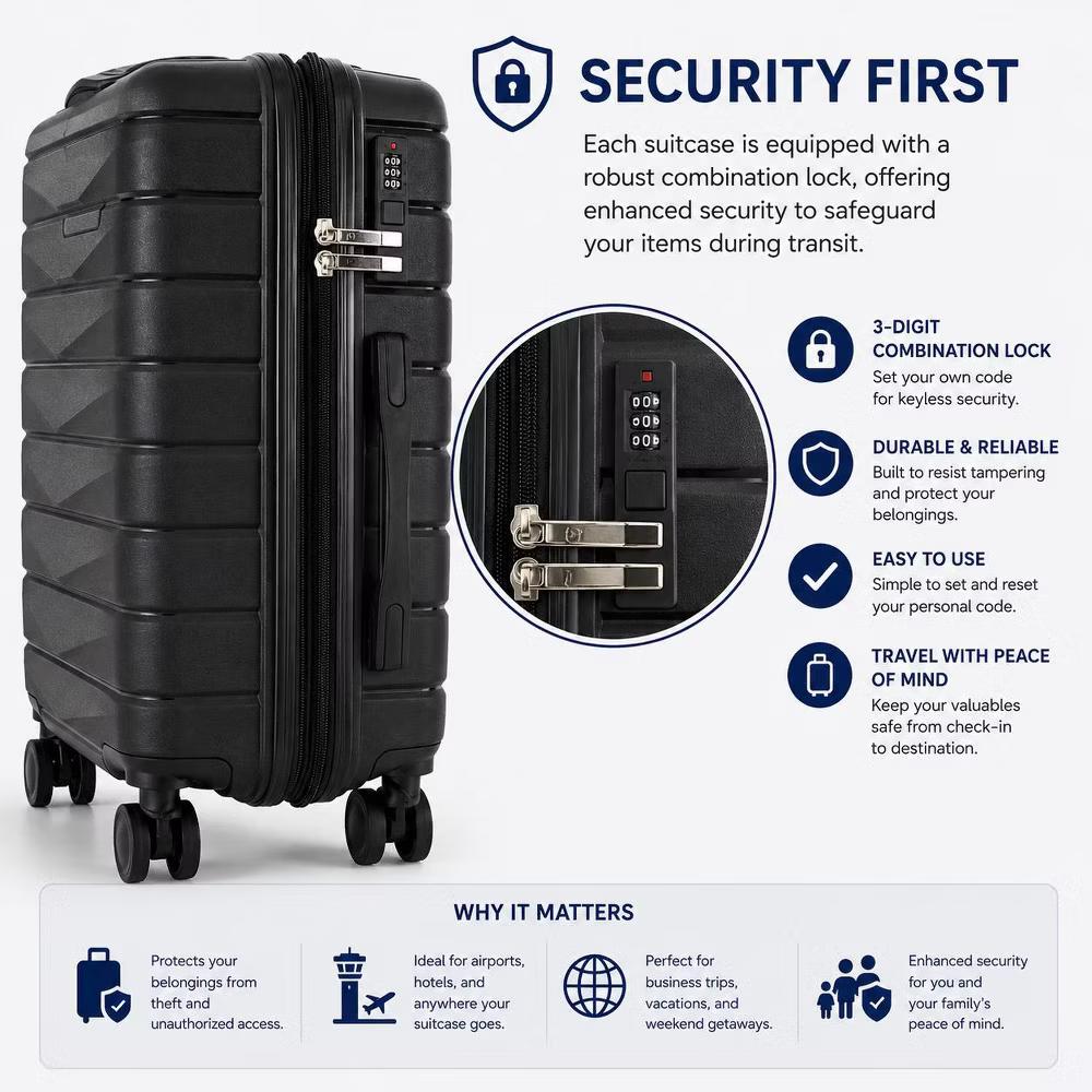 3-Piece Hardshell Expandable Luggage Set with 8 Spinner Wheels and Built-In Lock - 20", 24", 28" - Image 11