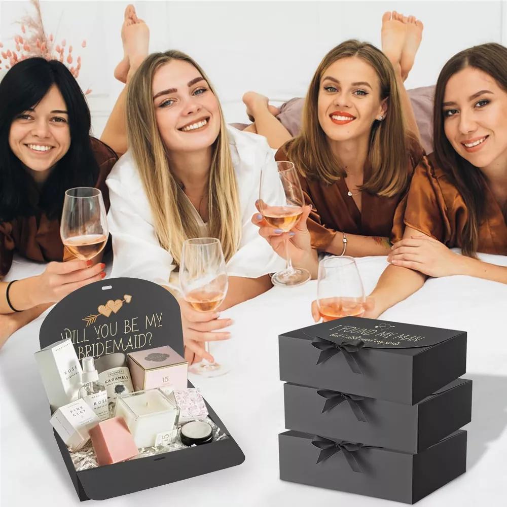12 Pack Black Gift Boxes with Lids 10.6x7.8x3.1 Inch Paper Box with Ribbon for Bridesmaid Proposal Wedding Birthday Party - Image 2