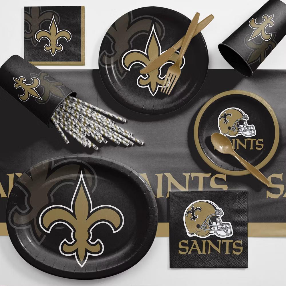 3ct New Orleans Saints Football Tablecloth: NFL Plastic Logo Tableware, Super Bowl Party Decor, 102"x54", Gold & Black - Image 2