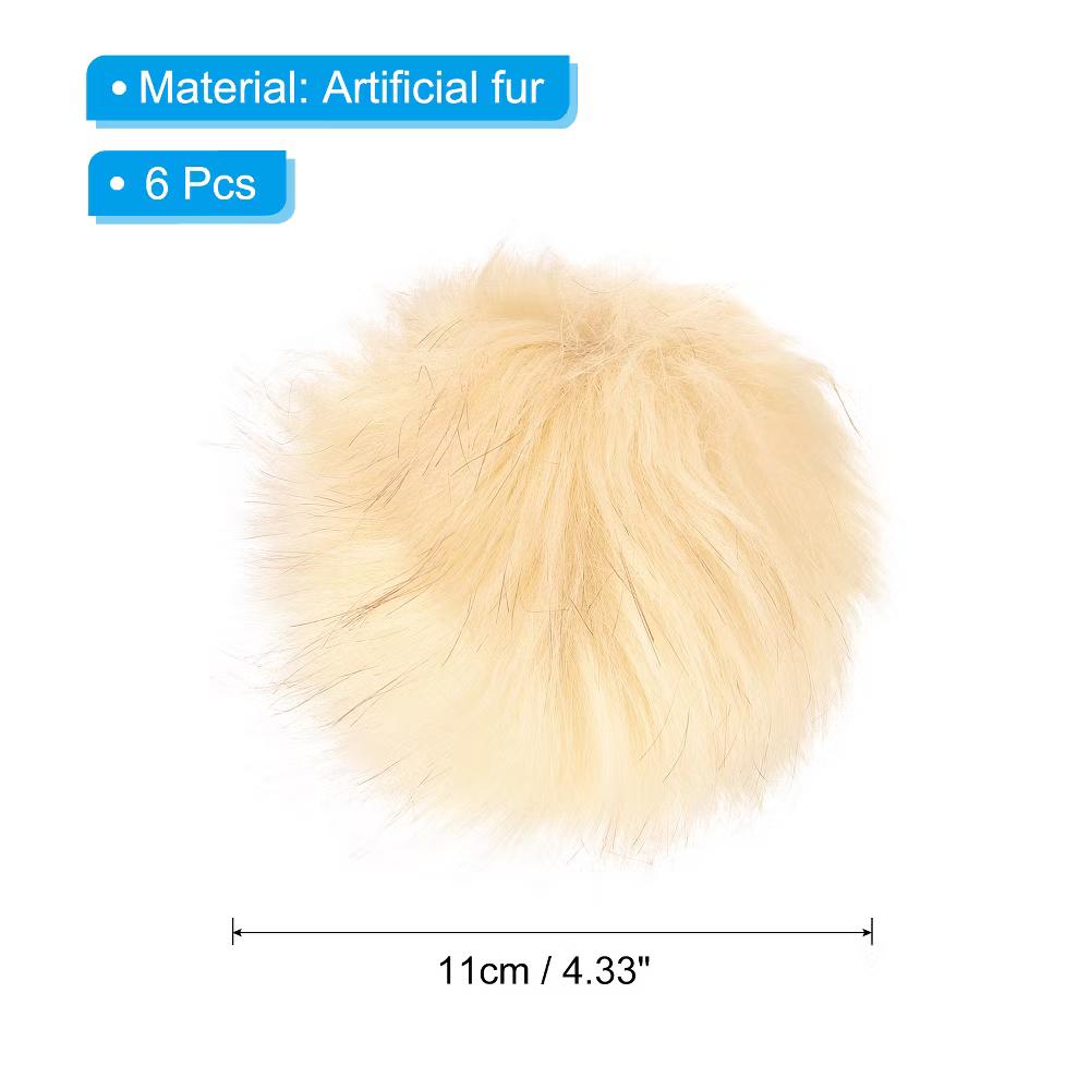 Fluffy Elastic Faux Fur Pom Poms for Hats Scarves Gloves 6 Pcs - Image 2
