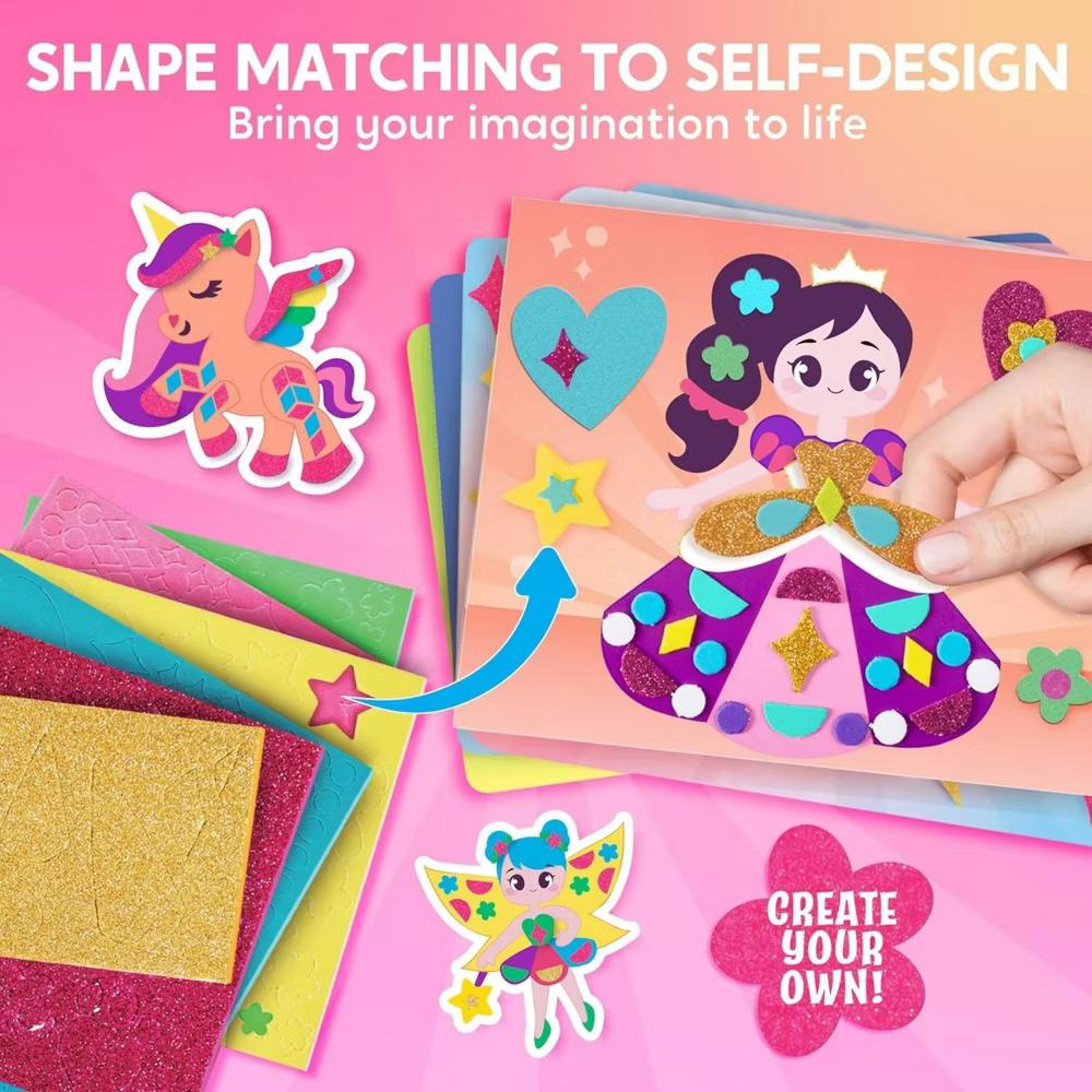 Girls Foam Art Kit Kids Unicorns/Princesses DIY Arts & Crafts with 6 Boards/800+ Stickers Creative Toy Christmas Birthday Gift for Girls Age 3-8 - Image 4