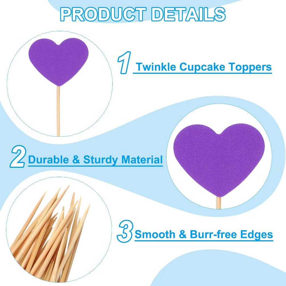 Wedding Engagement Birthday Decoration Heart Shape Cupcake Toppers Picks 50 Pcs - Image 23