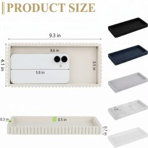 2Pc Round Silicone Vanity Tray Set Decorative Catchall Organizer for Bathroom Countertop Perfume White