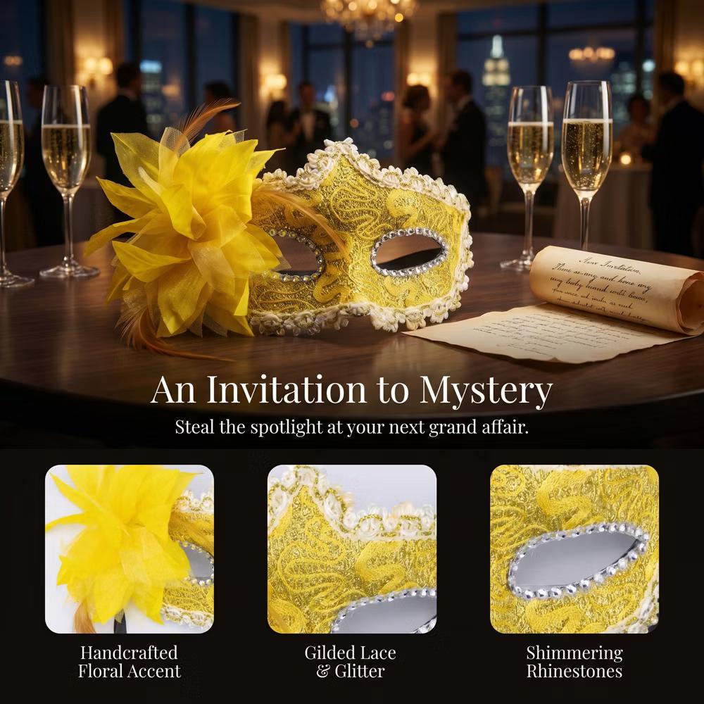 Venetian Masquerade Side Flower Rose Eye Mask for Halloween Costume Party Decor - Image 13