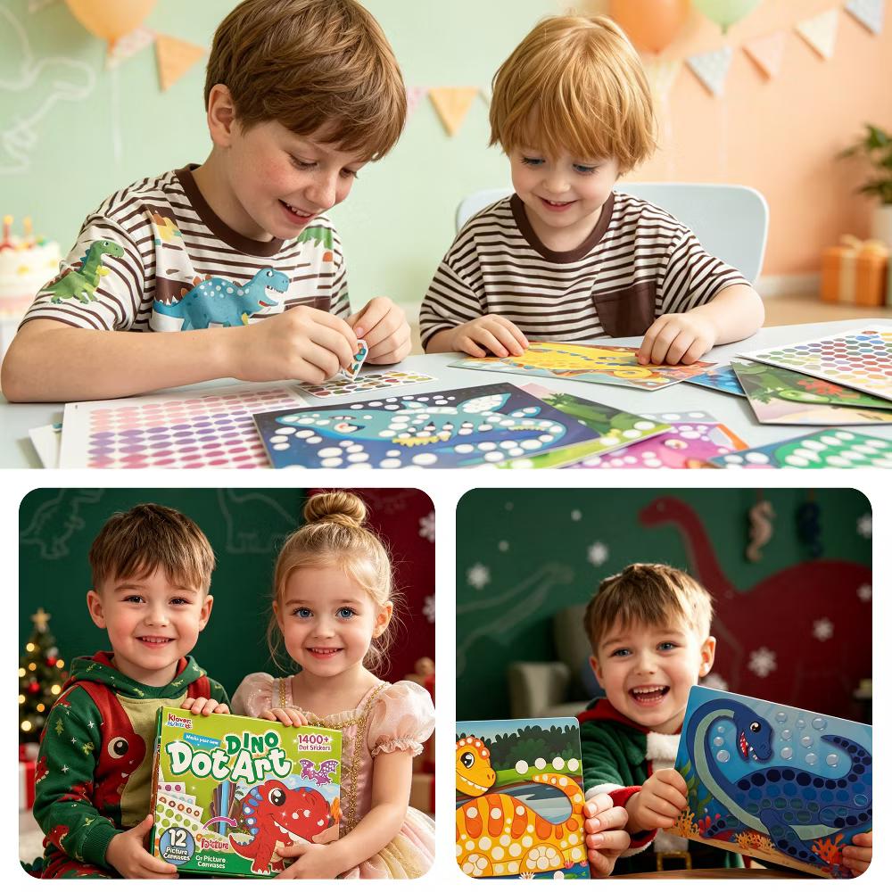 Dot Art Kit for Kids Age 3- Dinosaur Themed No Mess Sticker Craft, Ideal Arts & Crafts Supplies, Birthday Gifts for Boys Girls - Image 8