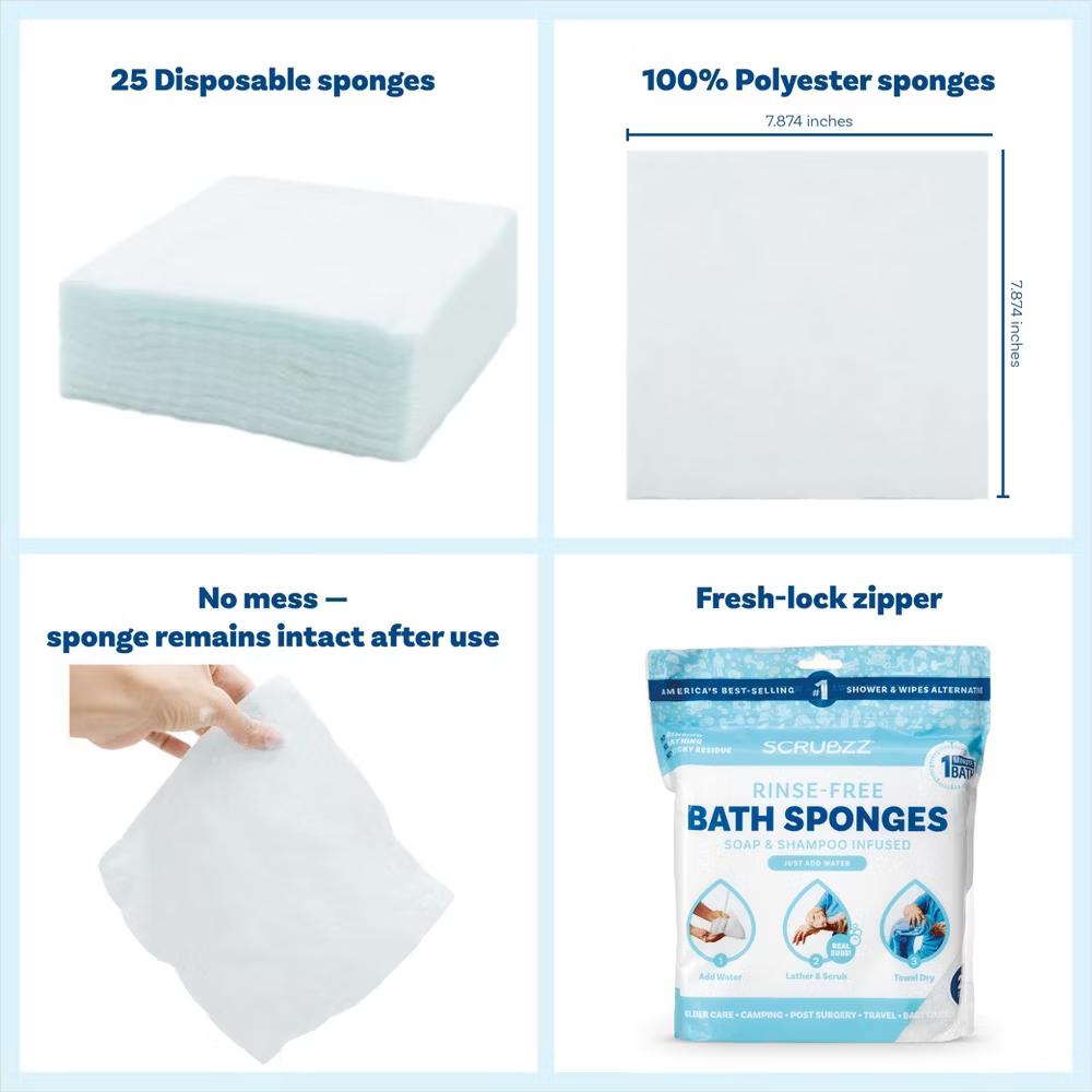 Scrubzz No Rinse Bath Wipes for Adults Bathing, Adult Rinse Free Bath Sponges - Disposable - Image 12