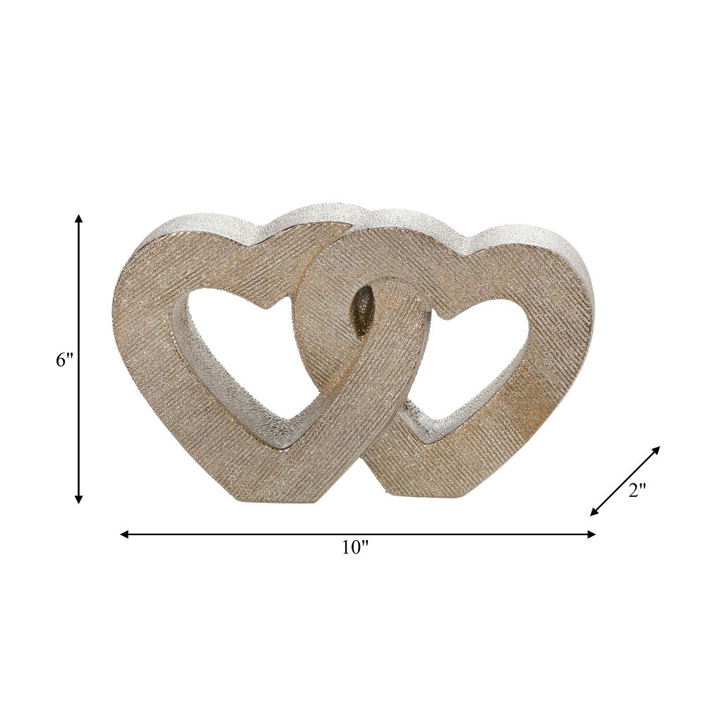 Interlocking Heart Sculpture for Home Decor - Ceramic Heart Ornament for Living Room, Bedroom, Bathroom or Office - 6", Gold & Metallic - Image 4