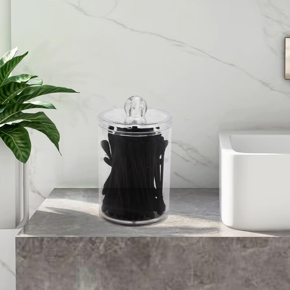 Lid-round Cup Acrylic Cotton Swab Jar for Bathroom Clear 1 Pc - Image 2
