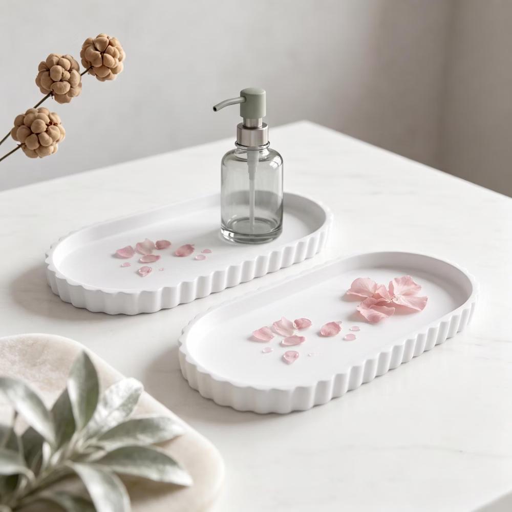 2Pc Round Silicone Vanity Tray Set Decorative Catchall Organizer for Bathroom Countertop Perfume White - Image 93