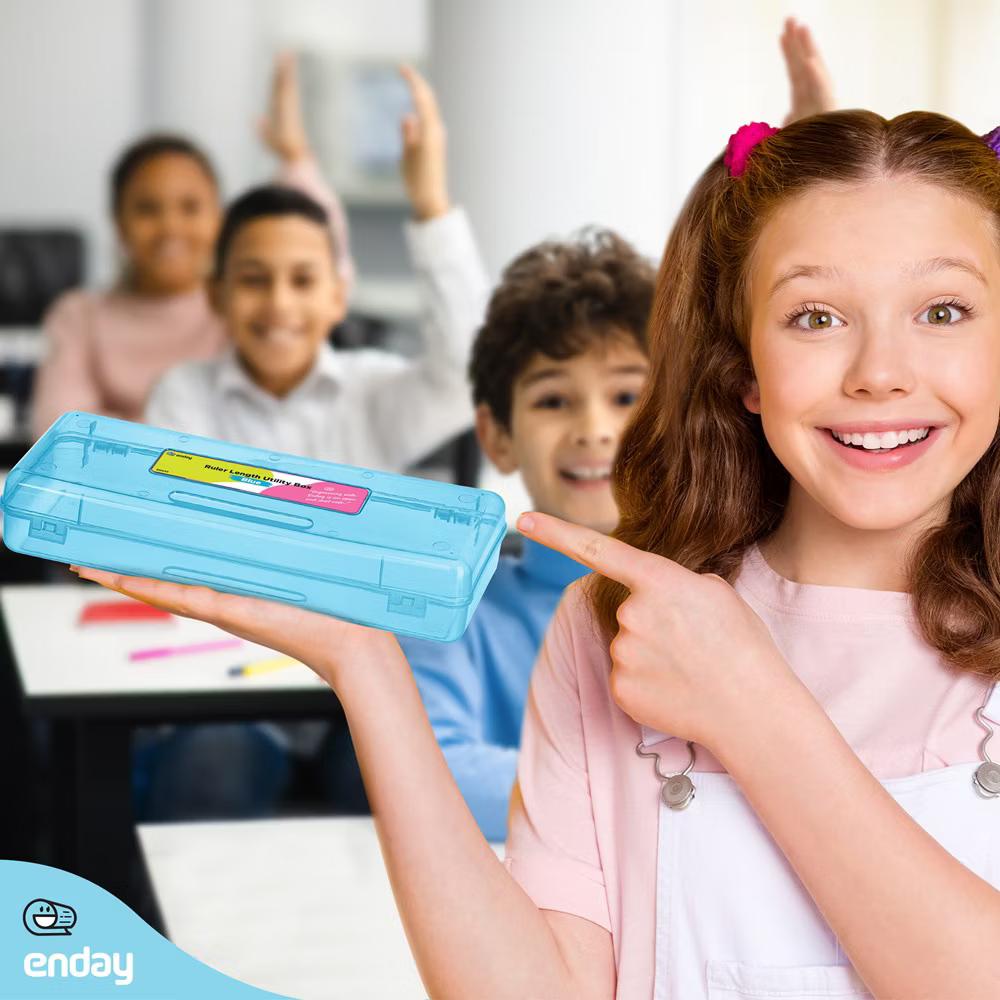 Pencil Box, Storage Organizer Utility Box, Multipurpose Long Ruler Length School Office Supplies Plastic Pencil Case for Kids & Adults - Image 2