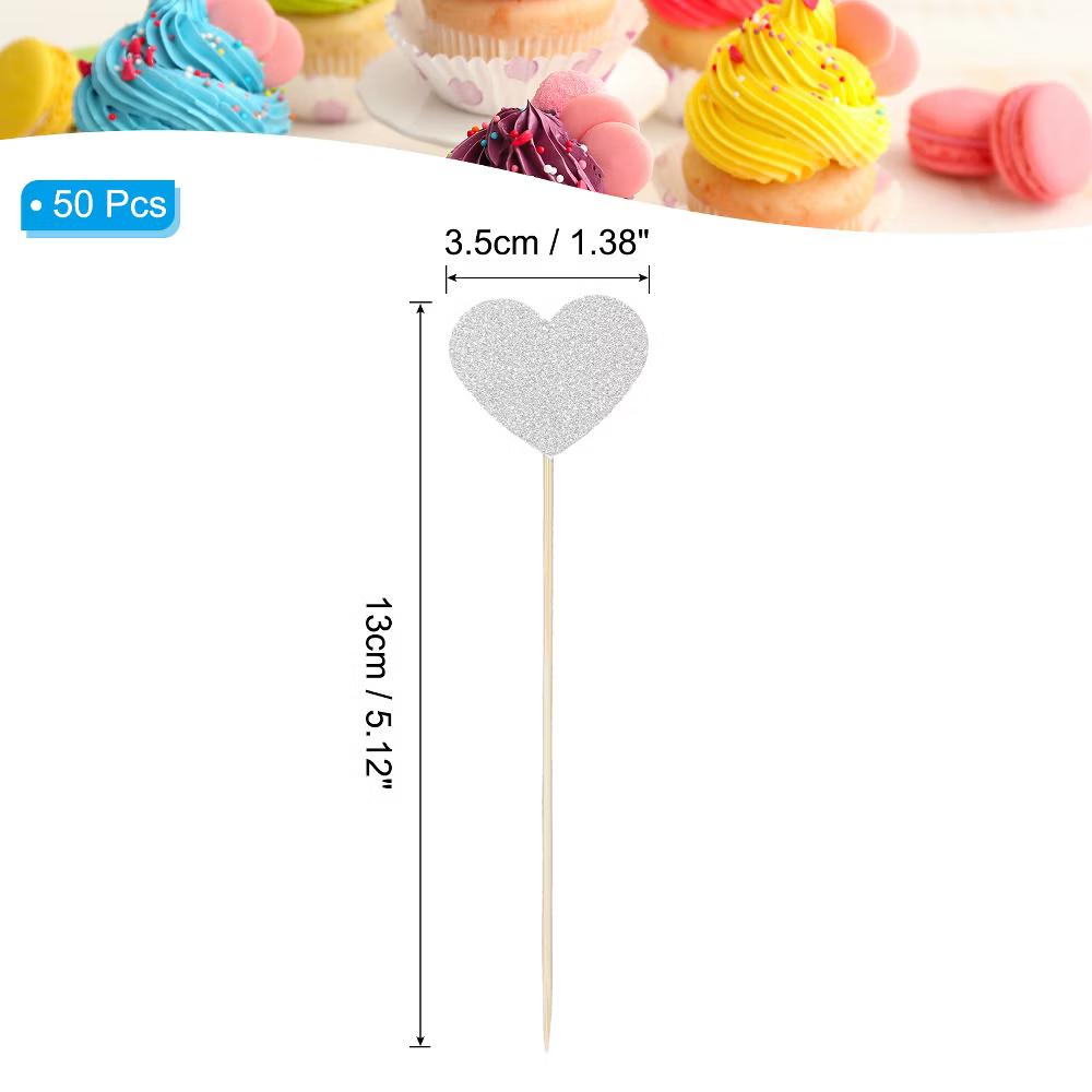 Wedding Engagement Birthday Decoration Heart Shape Cupcake Toppers Picks 50 Pcs - Image 27