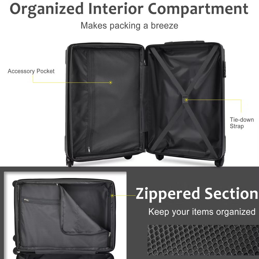 20" Hardshell Carry-On Luggage with 2 Packing Cubes & Spinner Wheels & TSA Lock, Lightweight ABS Suitcase - ModernLuxe - Image 9