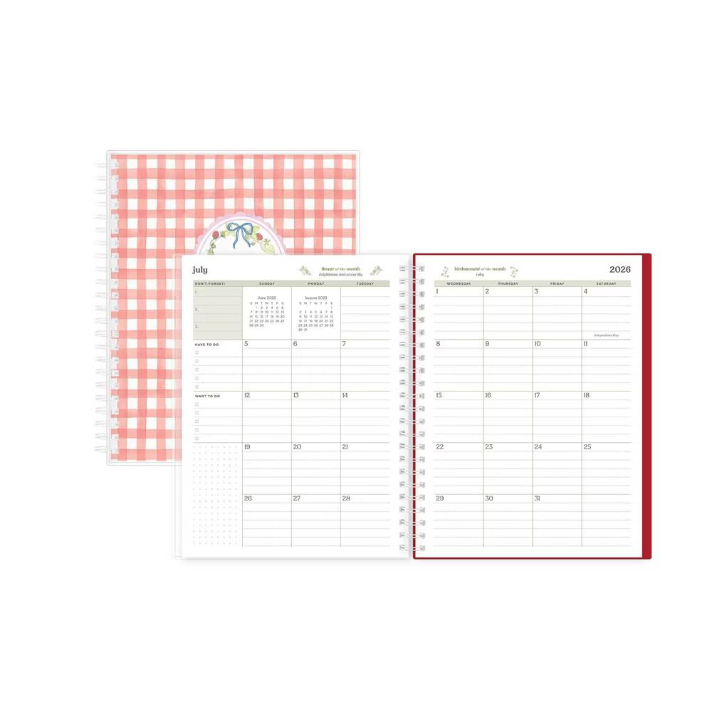 Day Designer 6"x8" 2026-2027 Weekly/Monthly Lila Planner Painted Gingham Red Smooth Frosted Wirebound - Image 12