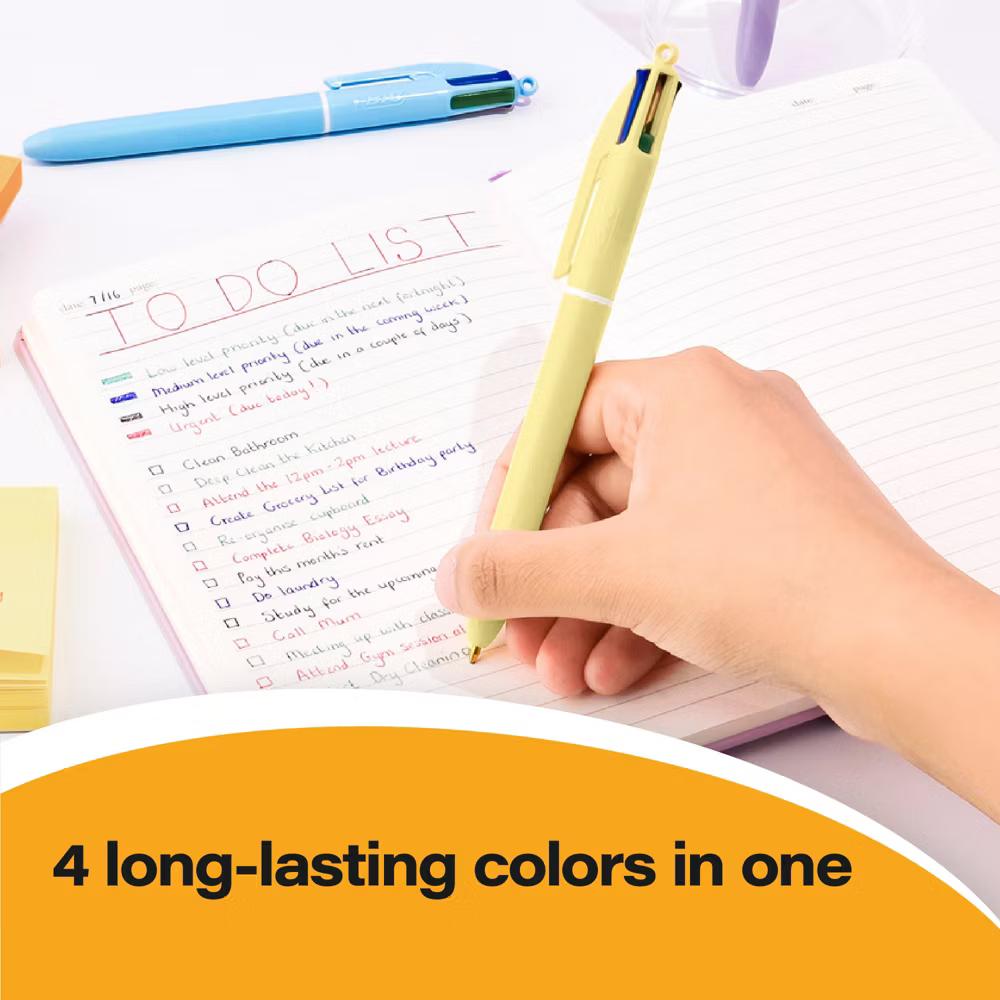 4-Color Pastel Barrel Multicolor Ballpoint Pens, Long-Lasting Ink and 1.0 mm Medium Point, 6-Count Pack in Black, Blue, Red and Green Ink - Image 4