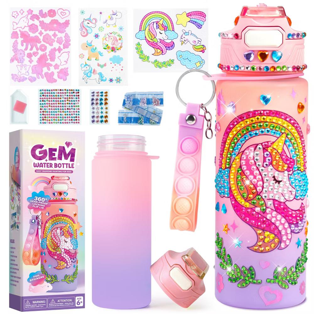 Water Bottle DIY Kit for Kids - Mermaid/Unicorn Theme, Gem Painting Arts & Crafts, Birthday Christmas Gift School Supplies for Girls Age 6 - Image 10