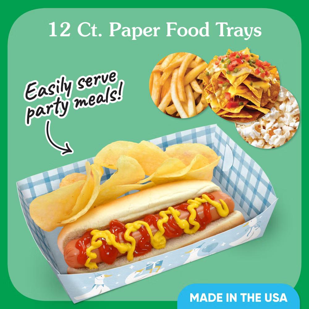 One Silly Goose Blue Paper Food Trays, Disposable Food Boats for Boy 1st Birthday Party, Double-Sided Paper Meal Holders - 12 Ct - Image 3