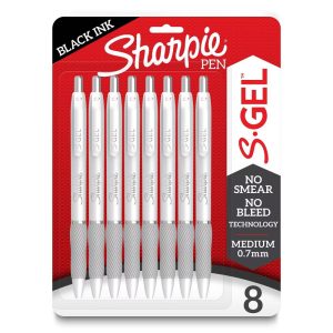 8pk S-Gel Pens Fashion White 0.7mm Black Ink: Art Stationery, Office Gel Pens, 8-Pack, Black Ink