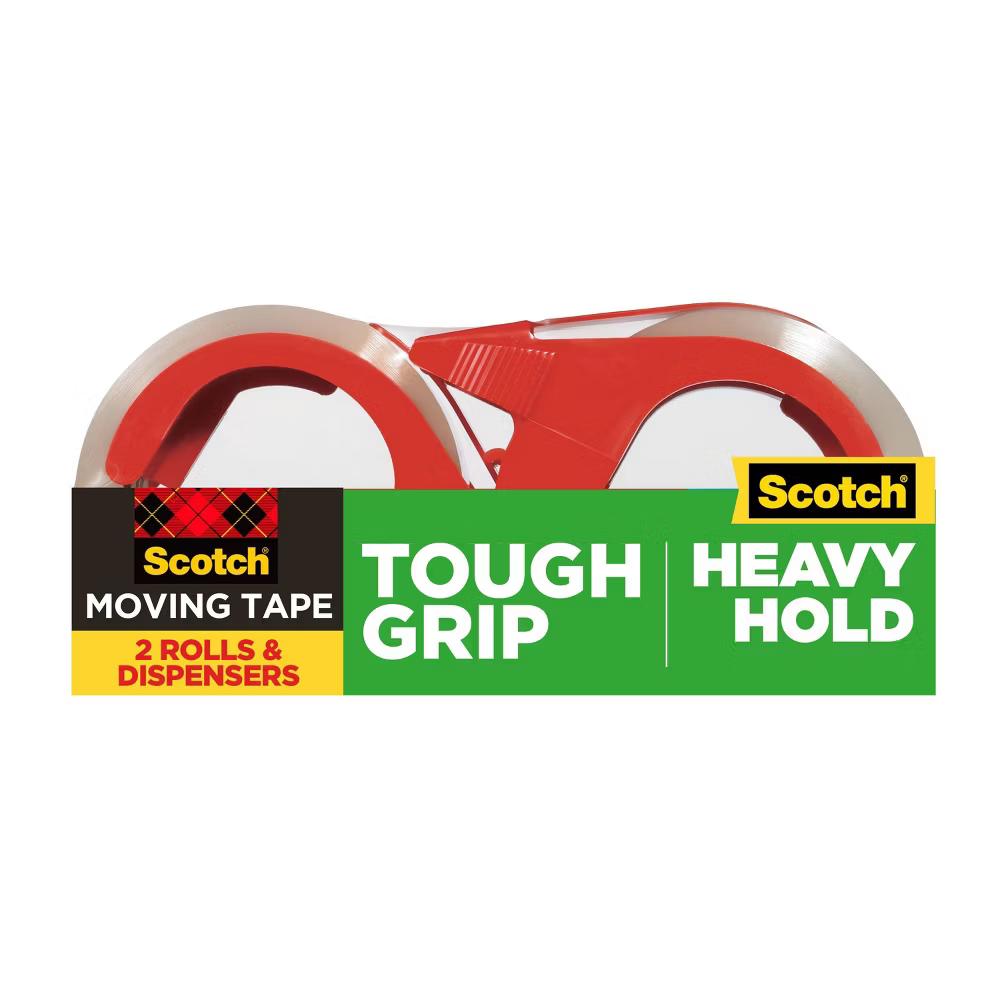 2ct Tough Grip Moving Tape with Dispenser: Clear Packing Tape for Moving Supplies & Boxes, 1.88" 1375" - Image 6