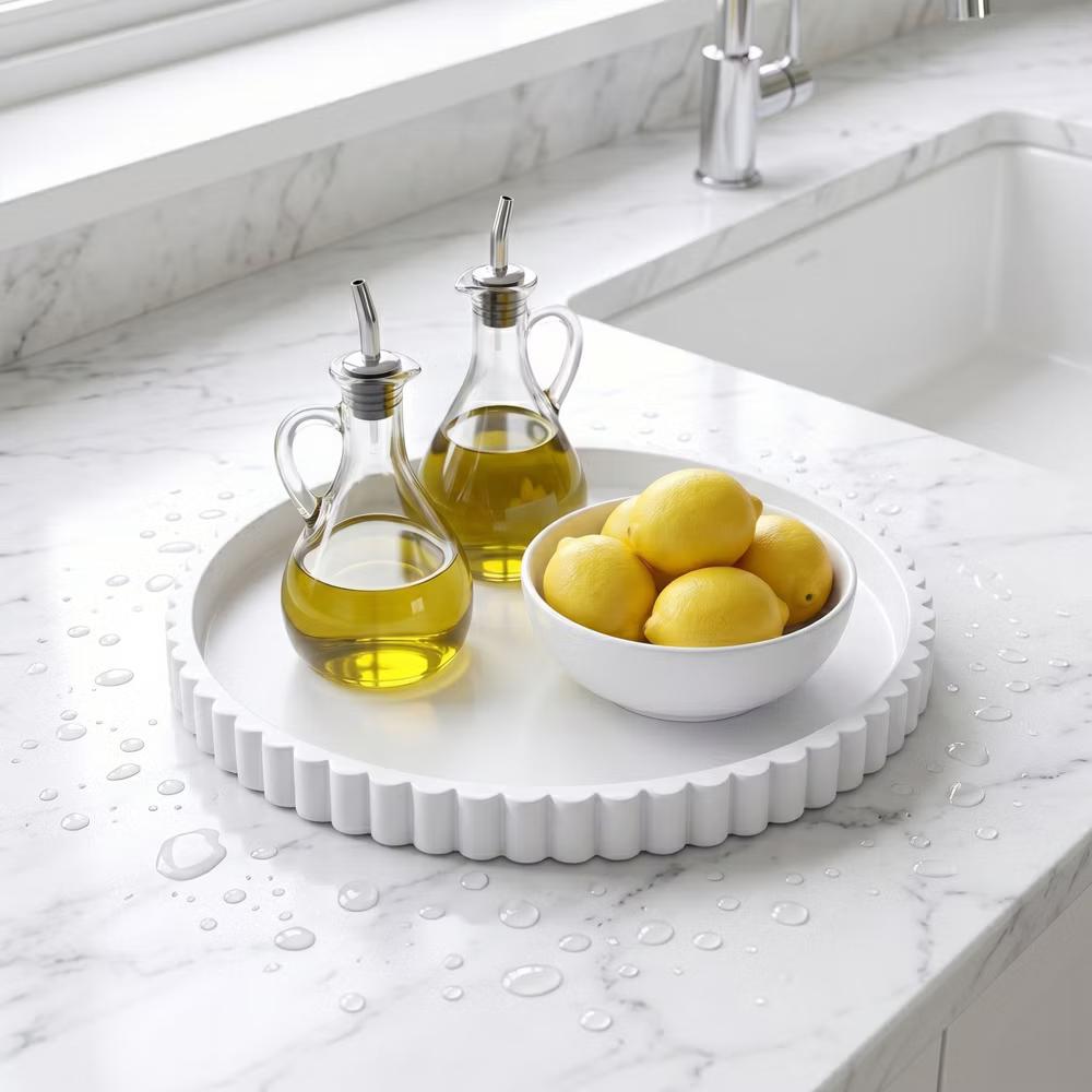 2Pc Round Silicone Vanity Tray Set Decorative Catchall Organizer for Bathroom Countertop Perfume White - Image 73