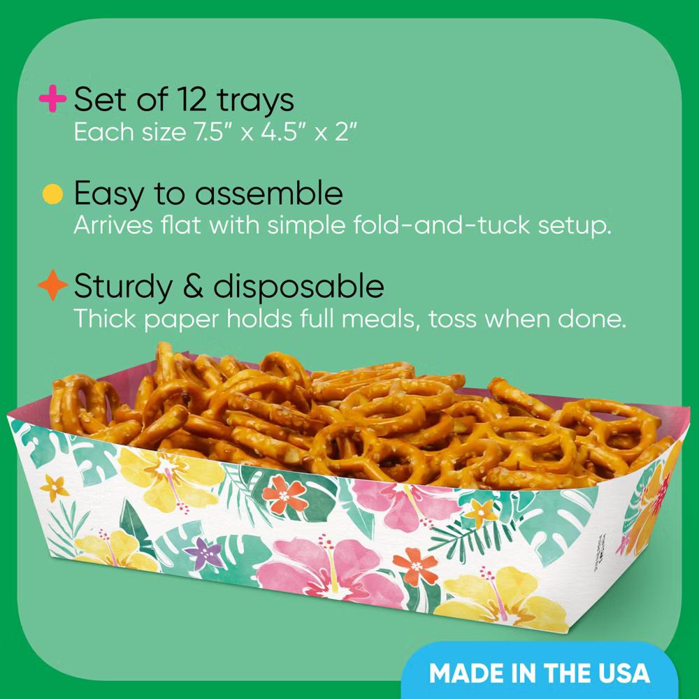 Hawaiian Luau Party Paper Food Trays, Disposable Food Boats for Tropical Birthday, Double-Sided Paper Meal Holders - 12 Ct - Image 5