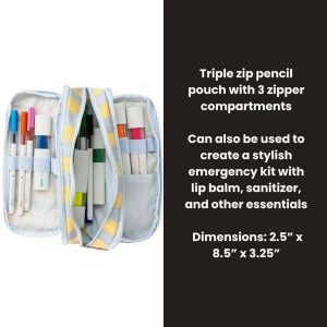 Triple Zip Pencil Pouch - Lavender/Yellow Stripe, School Supplies