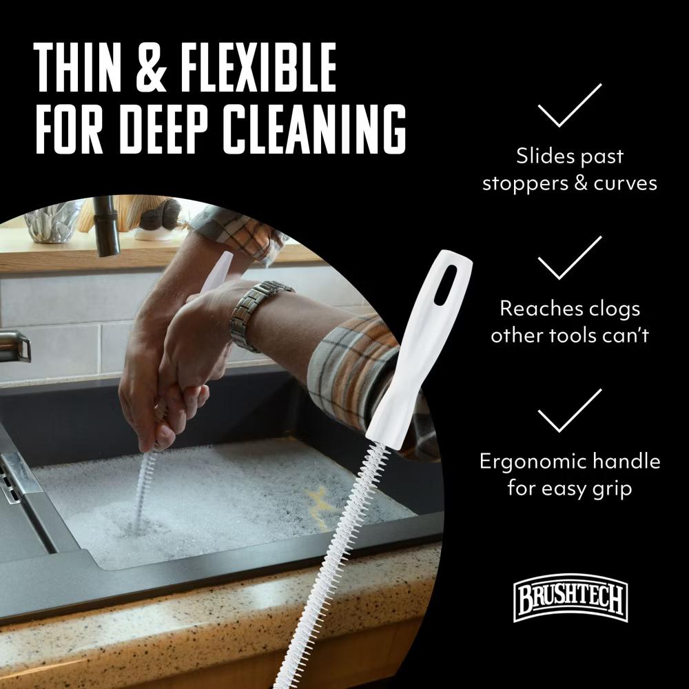 Brushtech Sink Drain & Overflow Cleaning Brush - Thin & Flexible Drain Cleaning Gadget for Clogs, Hair, & Debris - Cleaning Brush - Made in USA - Image 7