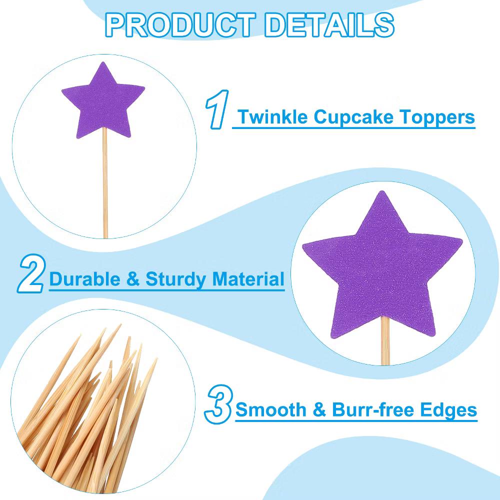Birthday Party Supplies Little Star Cupcake Toppers 50 Pcs - Image 22