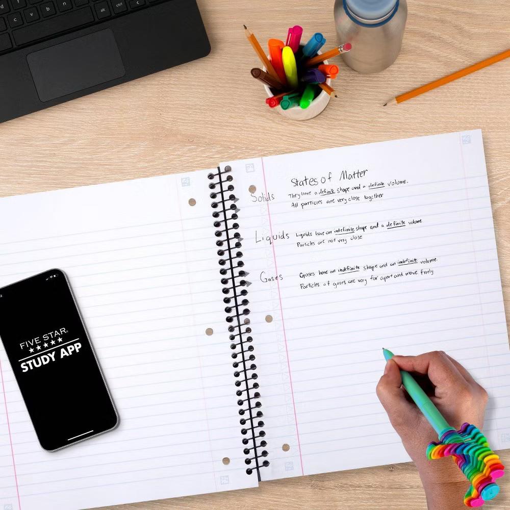 Five Star 170 Sheets 3 Subject Wide Ruled Customizable Notebook Feature Rich Black: Spiral, 8x10.5", Perforated, SFI Certified - Image 6