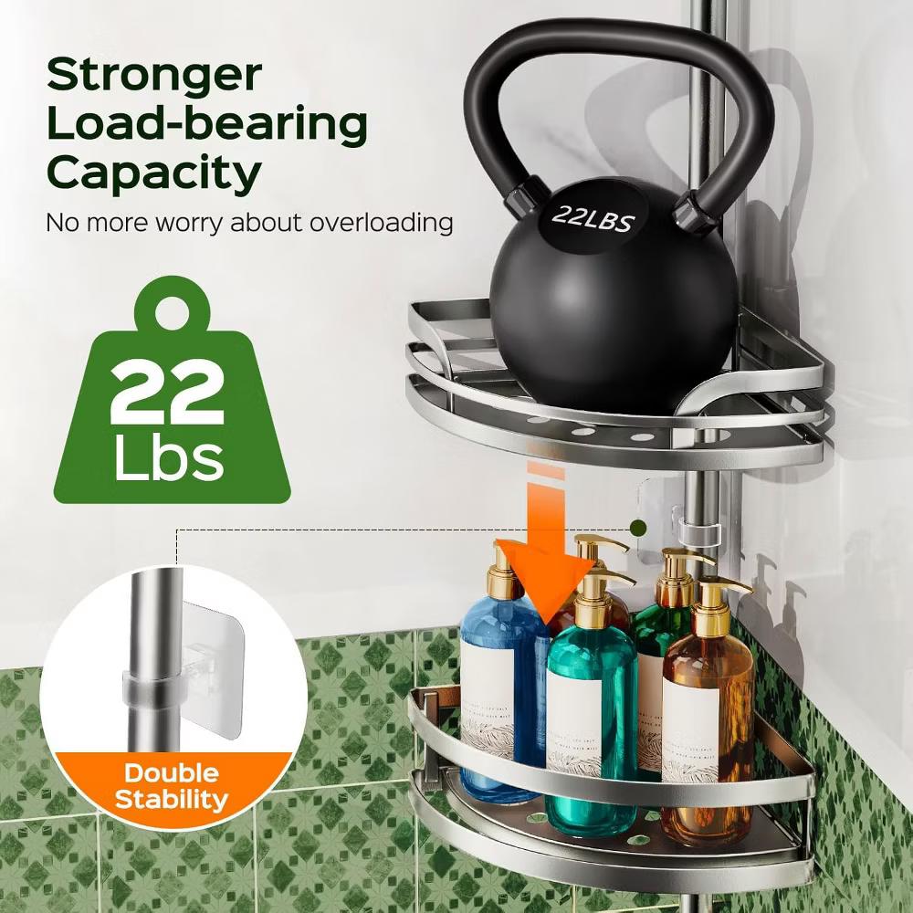Adjustable Tension Pole Shower Shelf, 4-Tier Corner Caddy with ABS Baskets, No Drill Bathroom Storage - Image 2