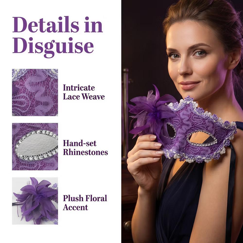 Venetian Masquerade Side Flower Rose Eye Mask for Halloween Costume Party Decor - Image 41