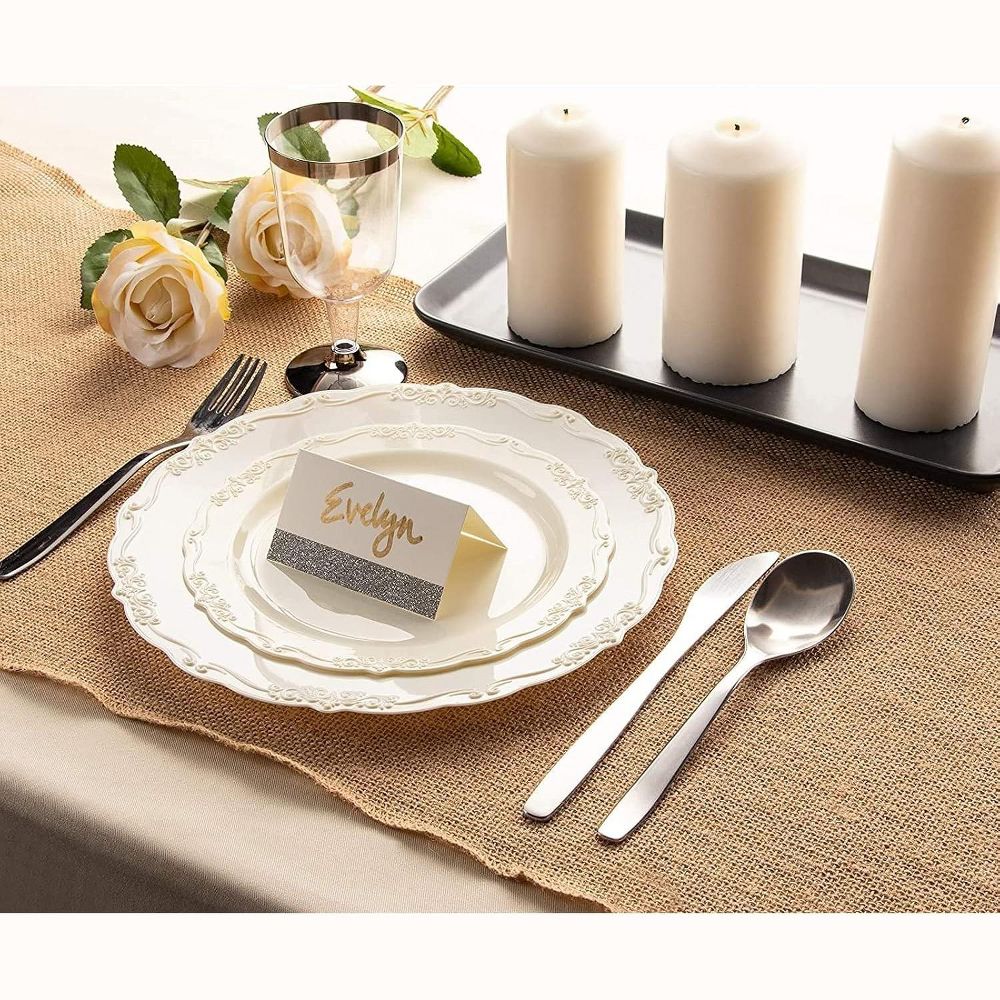 Juvale Cream Disposable Dinner Plates, 25-Pack, 10 In Vintage Plastic Plates for Weddings, Bridal Showers, Parties & Special Events - Image 5