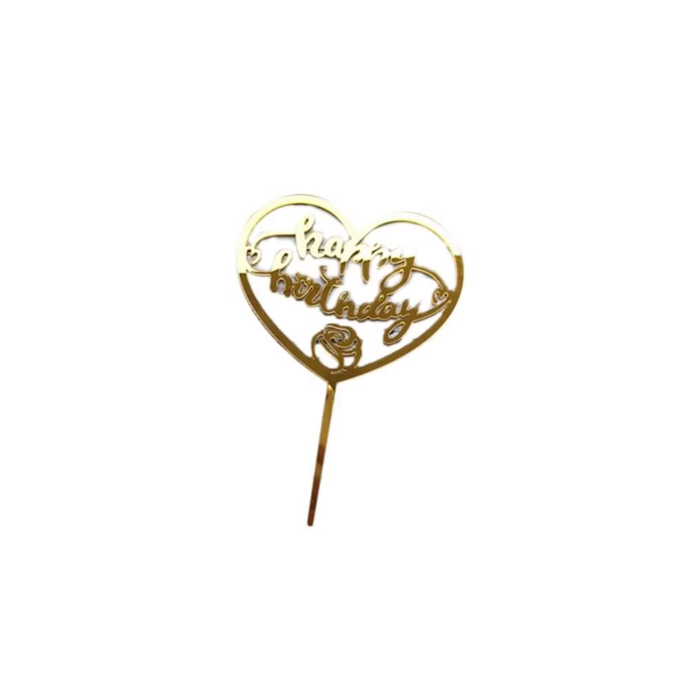 Gold 'Happy Birthday' in Heart Cake Topper - Image 2