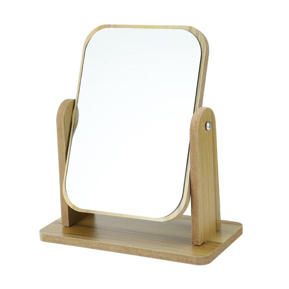 Natural Wooden Rotating Makeup Mirror Beige 1 Pc