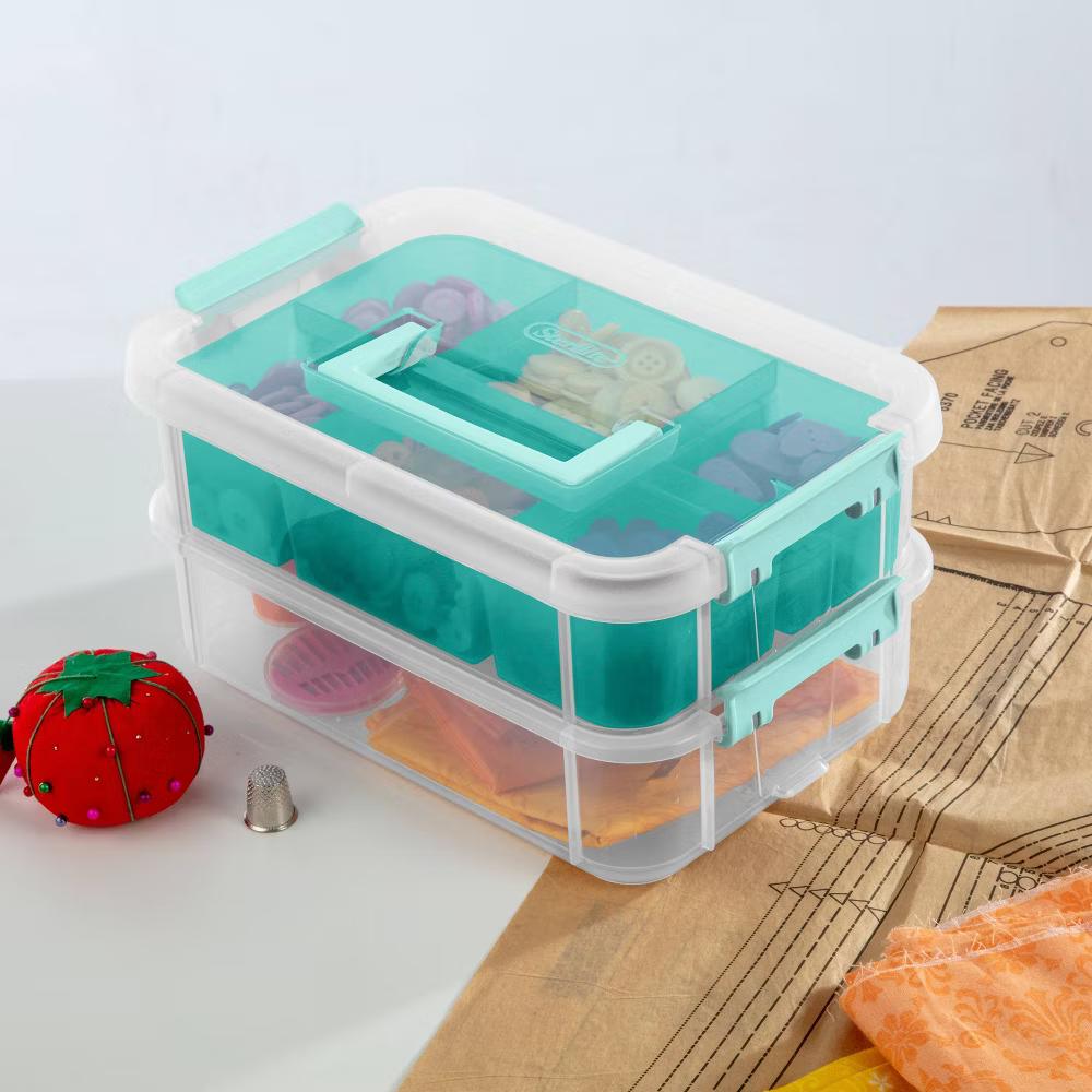 Sterilite Stack & Carry 2 Tray Handle Box Organizer: Plastic, Stackable, Portable, Universal Storage, Clear, 10.625" 7.25" - Image 2
