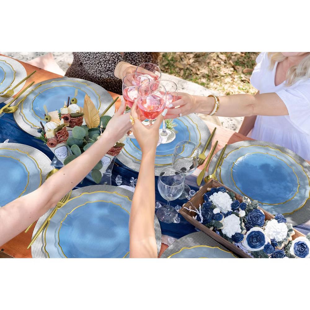 Trendables 40 Pieces Plastic Disposable Wedding Plates Set - 20 7.5" & 20 10" Thin & DelicateTinted Petals Plates with Rim - Image 51
