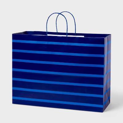 Large Striped Gift Bag Navy/Blue - Image 3