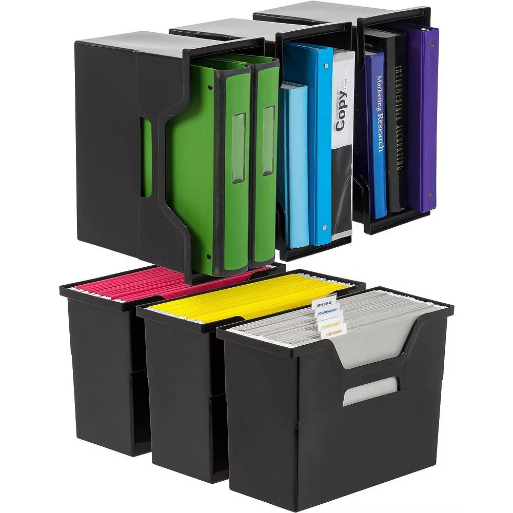 USA Portable Letter Size Desktop File Box with Open Lid, Side Handles, Hanging File Folders - Image 13